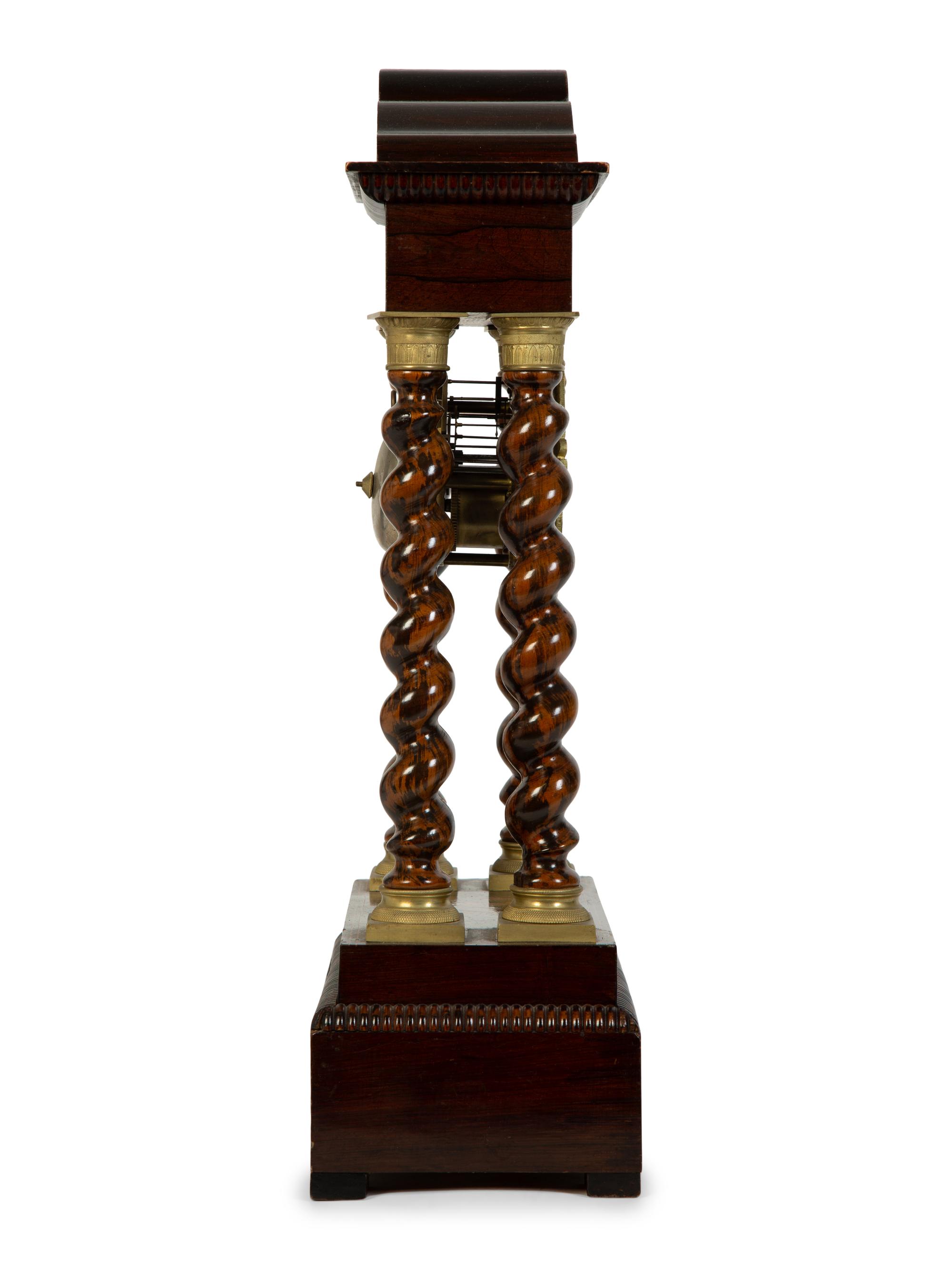 A Charles X Gilt Bronze Mounted Marquetry Portico Clock