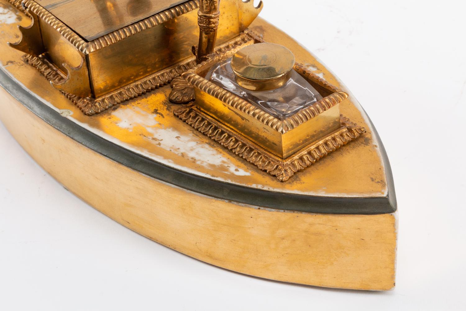 A French Gilt Bronze Mounted Porcelain Inkwell