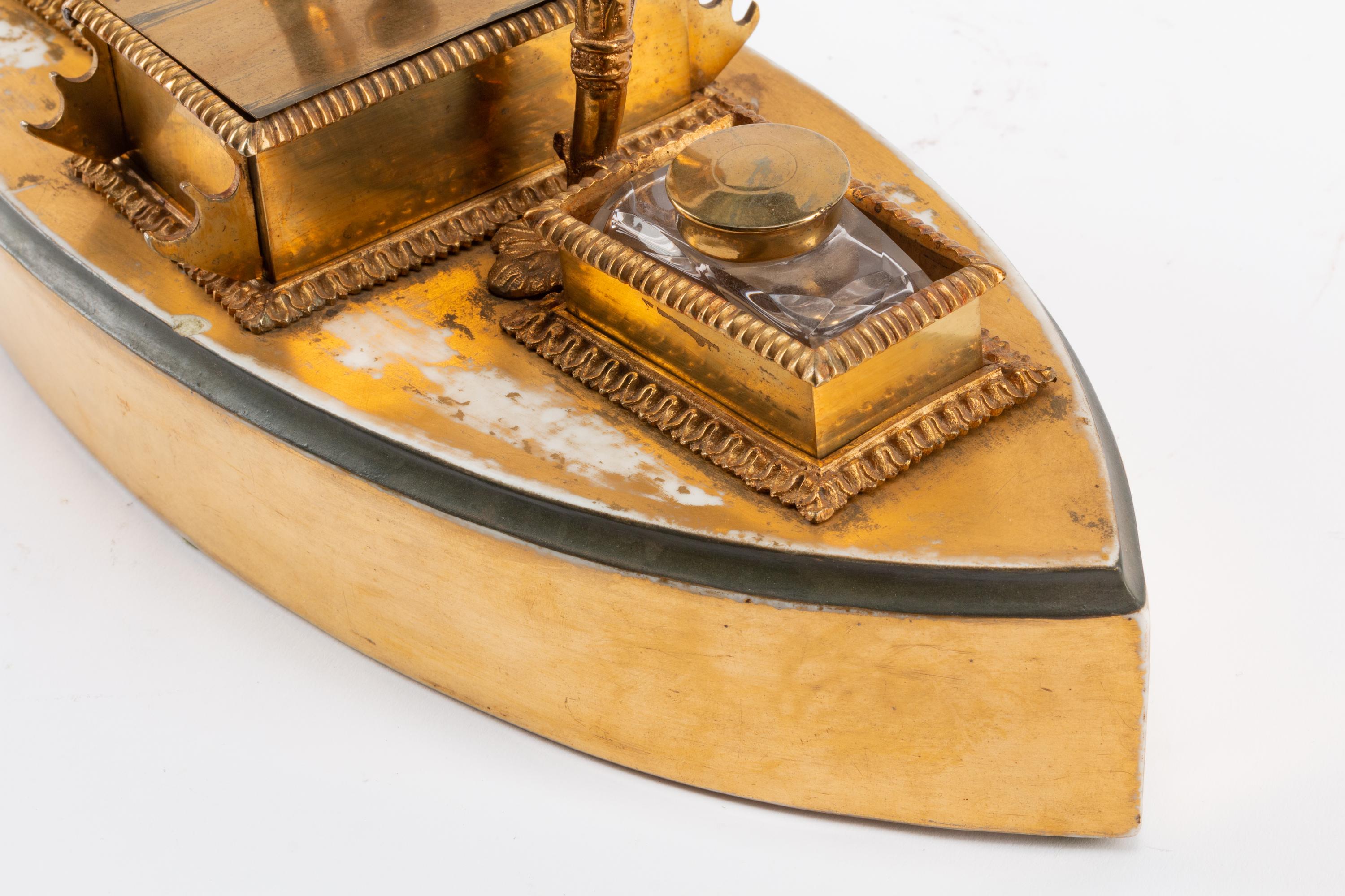 A French Gilt Bronze Mounted Porcelain Inkwell