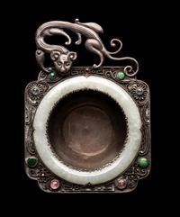A Chinese Jadeite Inset Silver Mounted Brush Washer