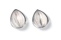 A Pair of 18 Karat White Gold and Carved Rock Crystal Earclips, White, 15.20 dwts.
