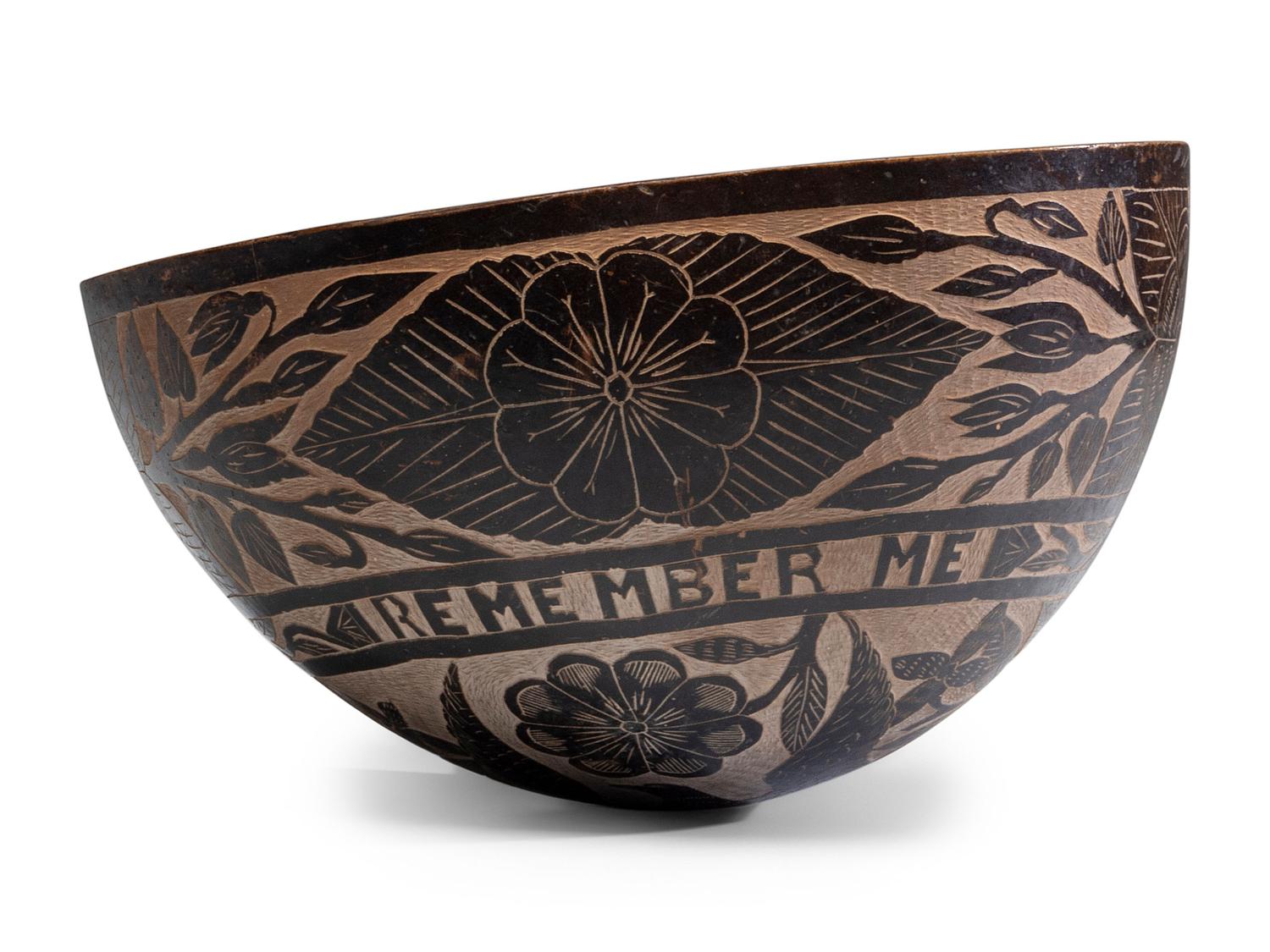 A Carved Gourd Bowl With Patriotic Motifs