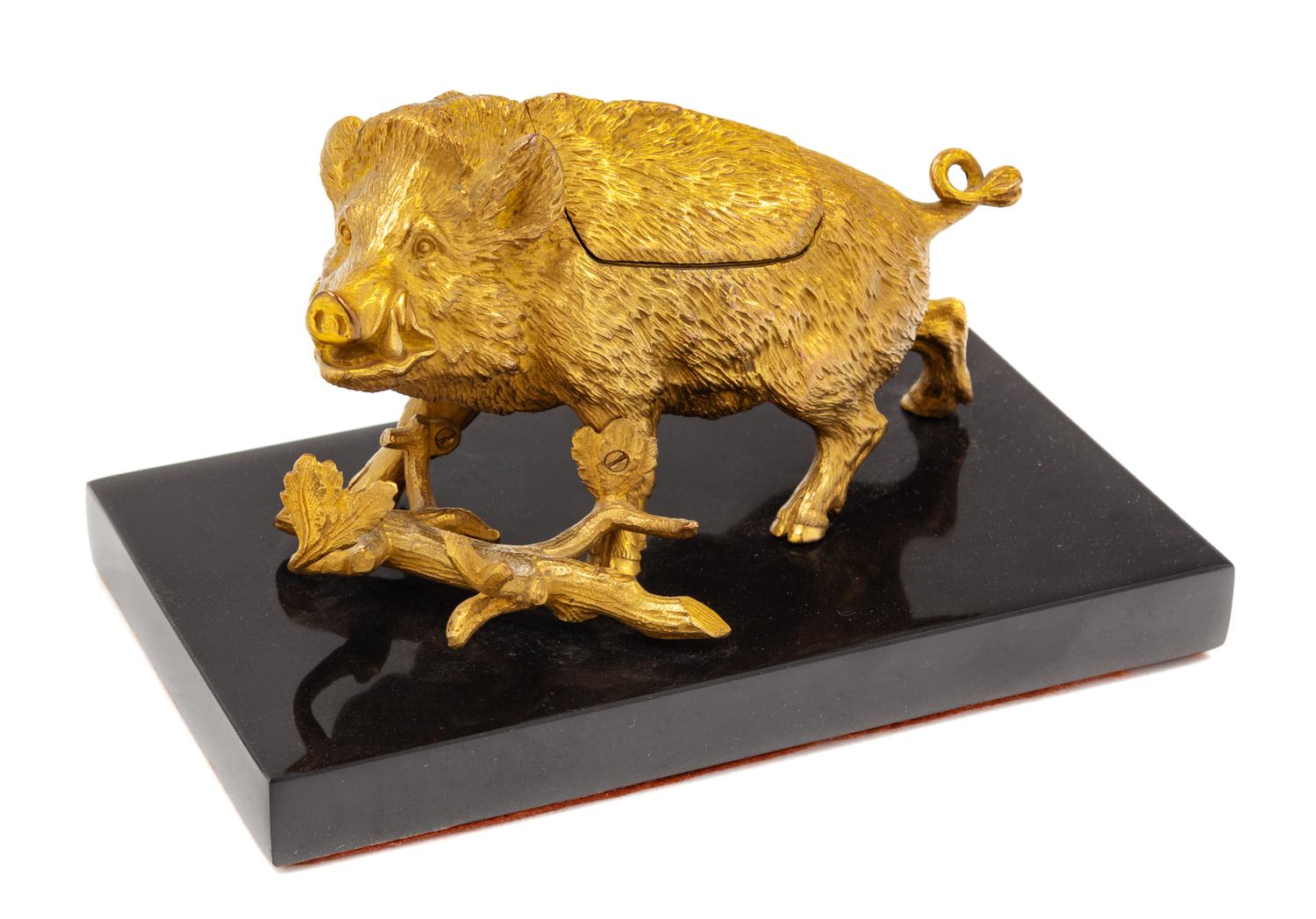 A French Gilt Bronze Inkwell Width of base 7 1/2 inches. — LATE 19TH/EARLY 20TH CENTURY