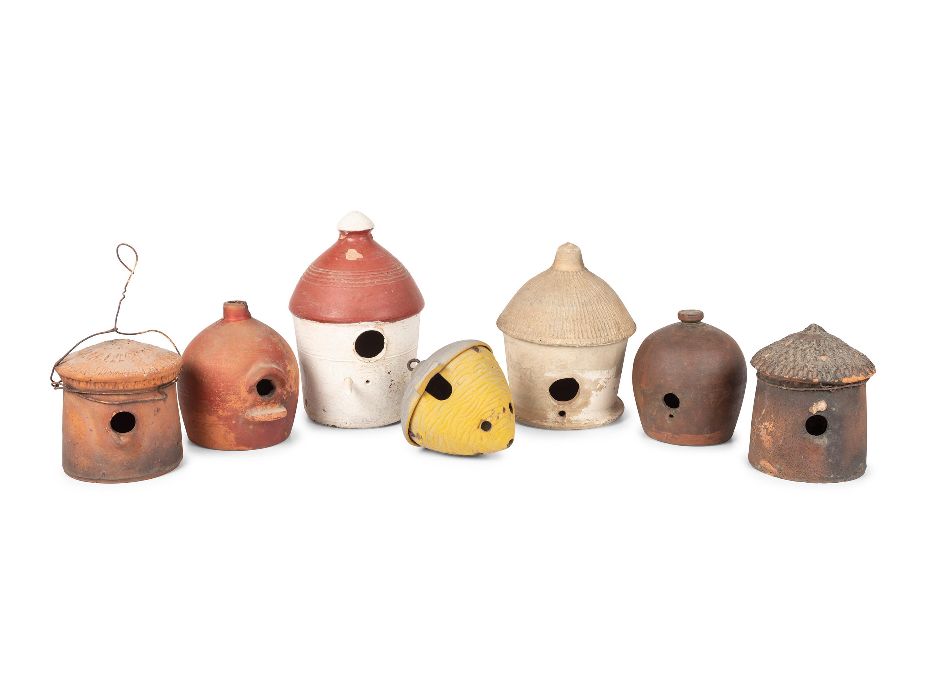 Seven Redware and Stoneware Birdhouses