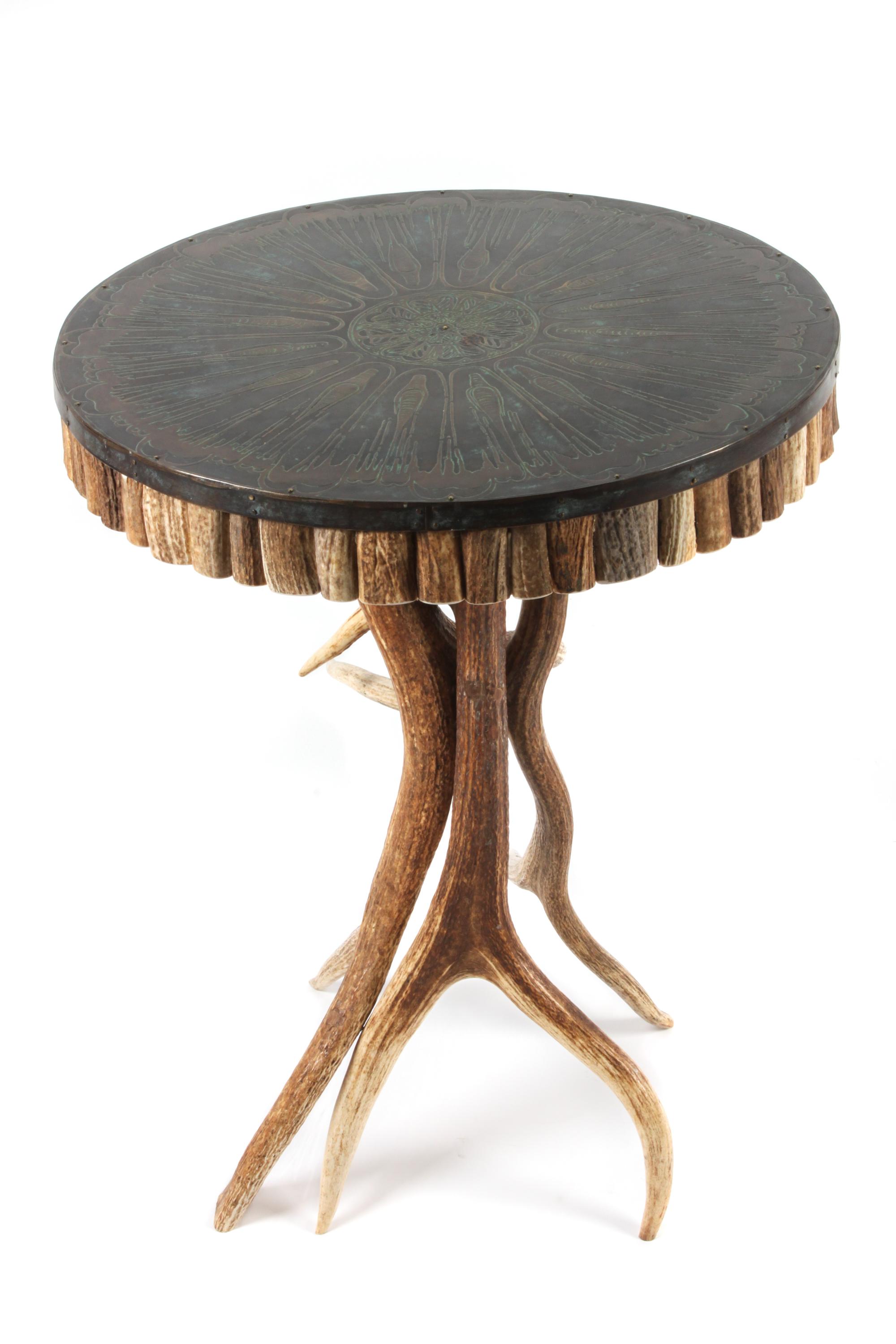 Contemporary Round Elk Antler Side Table Height 27 inches x diameter 21 1/2 inches