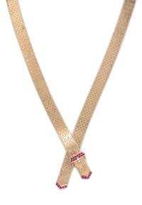 A Retro 14 Karat Yellow Gold, Ruby and Diamond Belt Necklace, Tiffany & Co.,