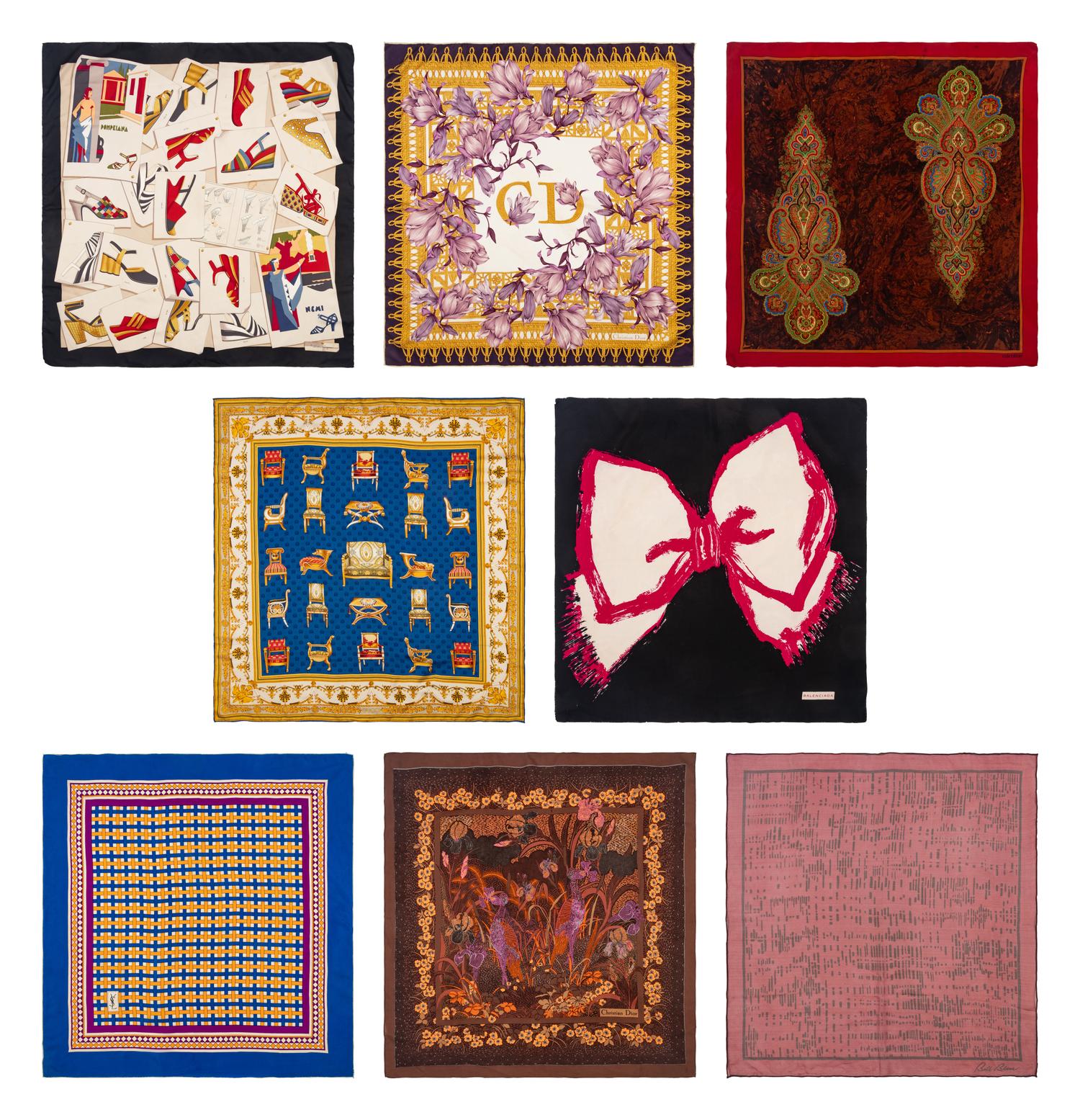 Group of Eight Designer Scarves