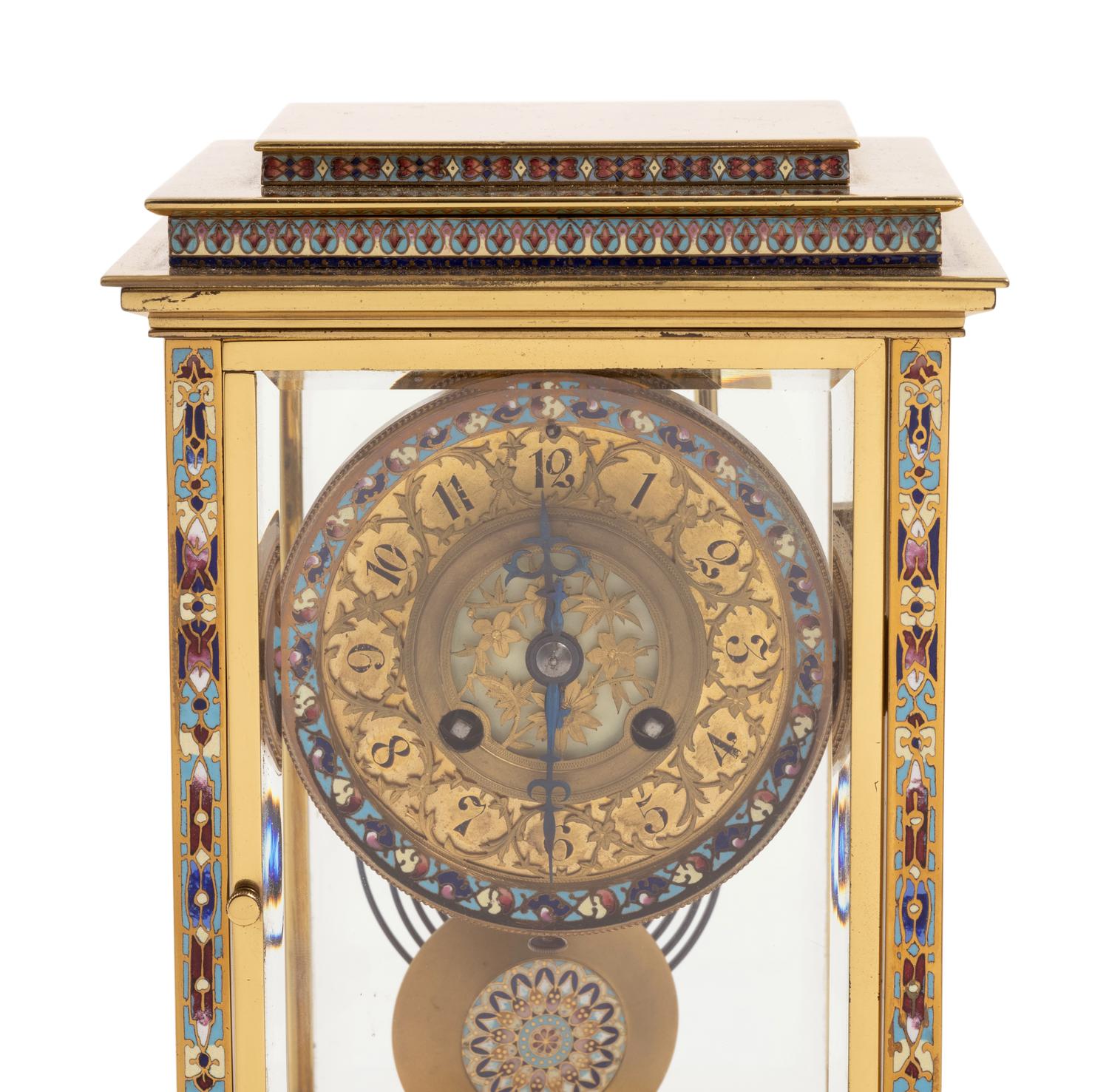 A French Gilt Brass and Champlevé Mantel Clock Retailed by Tiffany & Co.