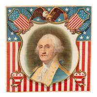 [WASHINGTON, George (1731-1799)]. Kerchief or pillow cover manufactured to mark the centennial of Washington's inauguration, ca 1889.