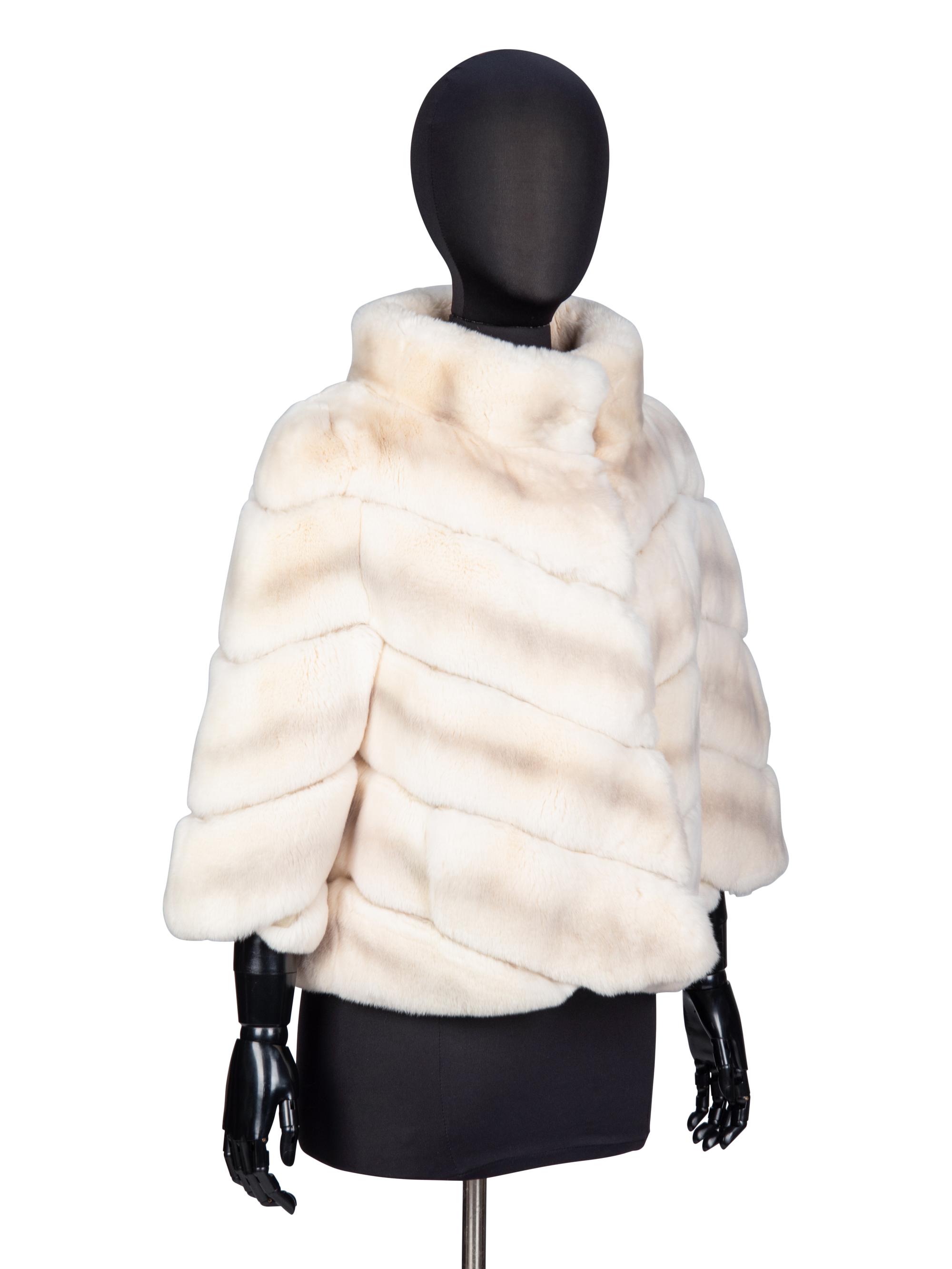 YVES SALOMON, CREAM RABBIT FUR JACKET
