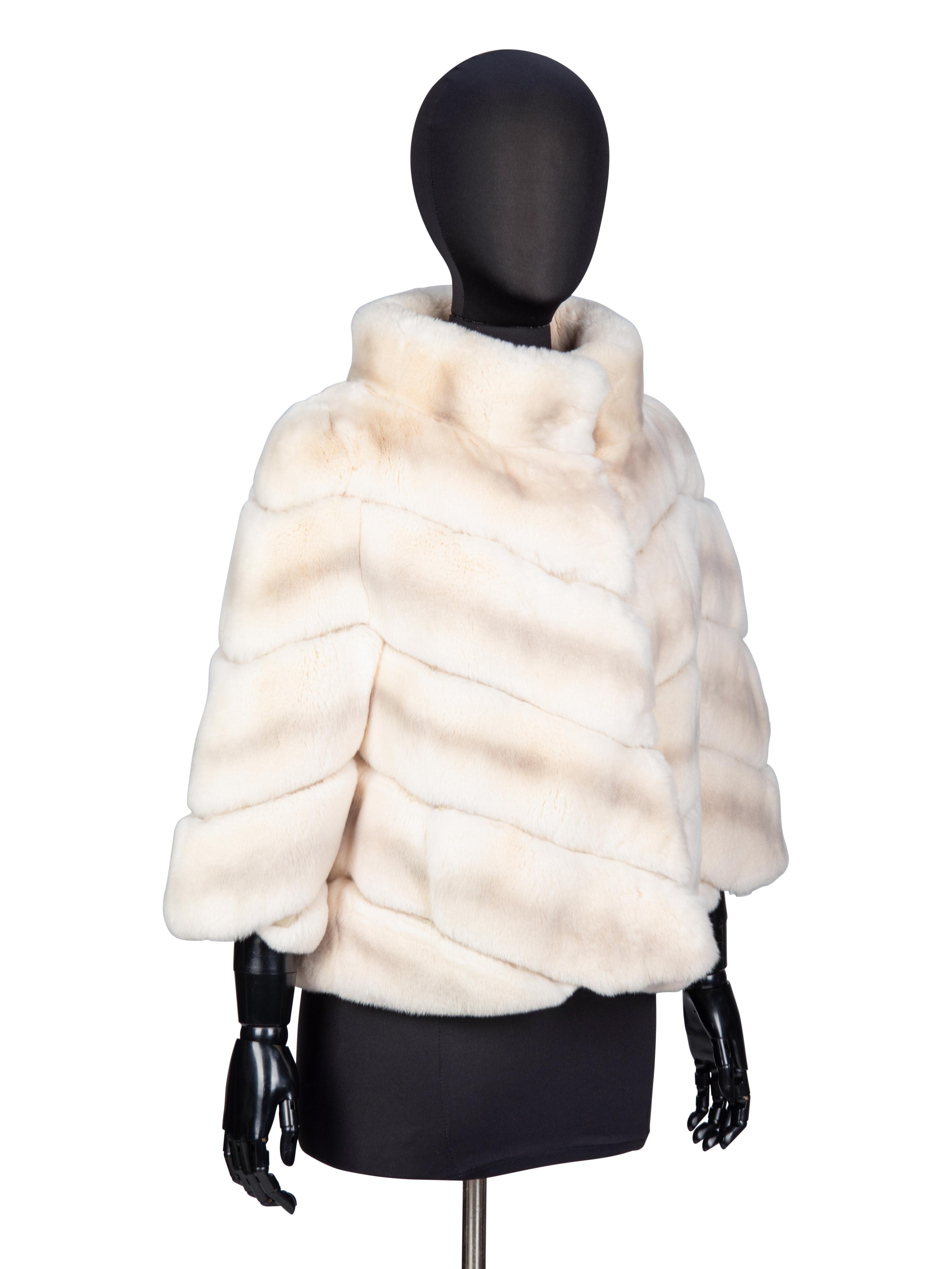 YVES SALOMON, CREAM RABBIT FUR JACKET