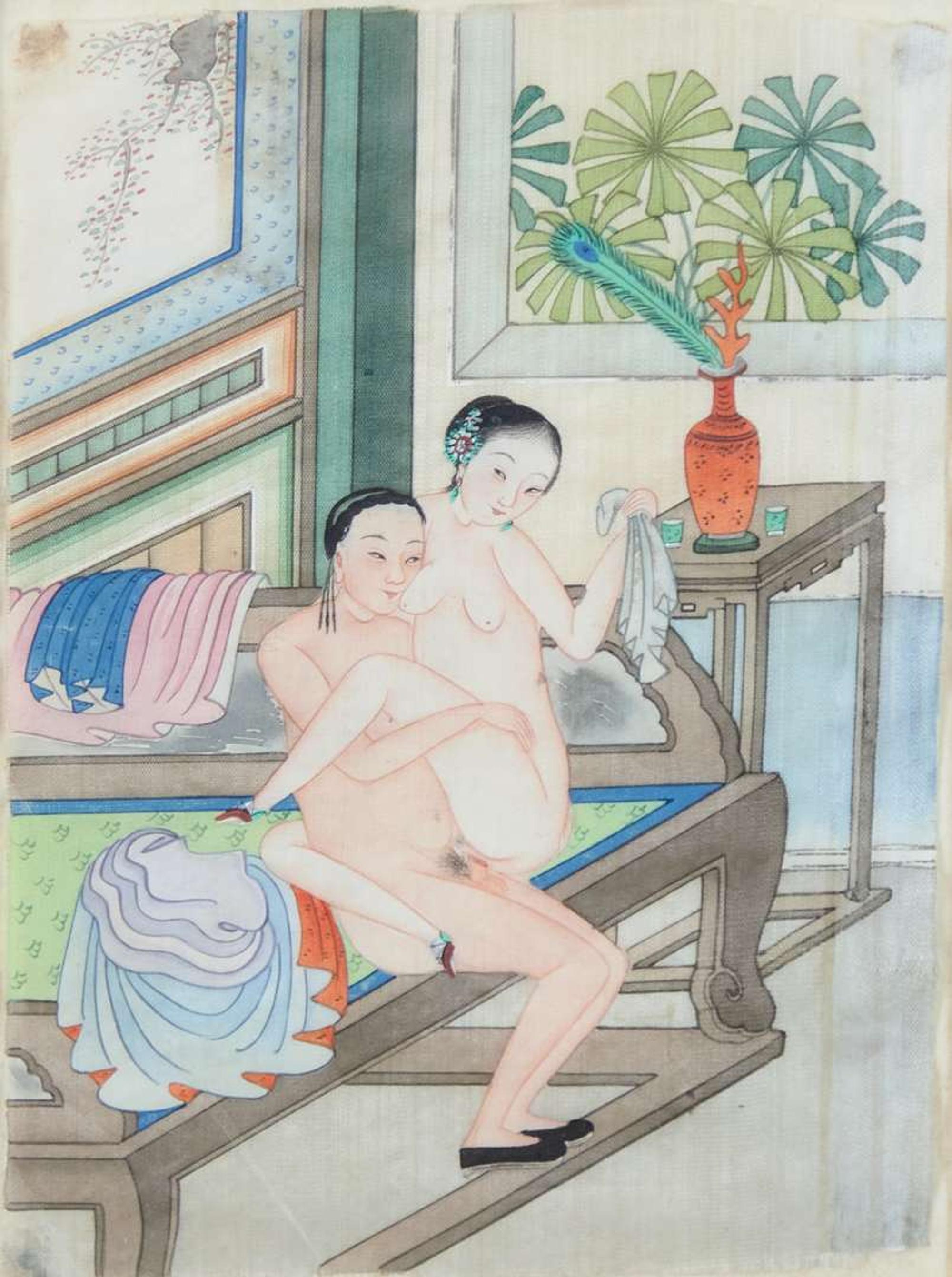 A set of twelve Chinese erotic album leaves, late Qing dynasty to Republic period 春宮圖一組十二幅 晚清至民國