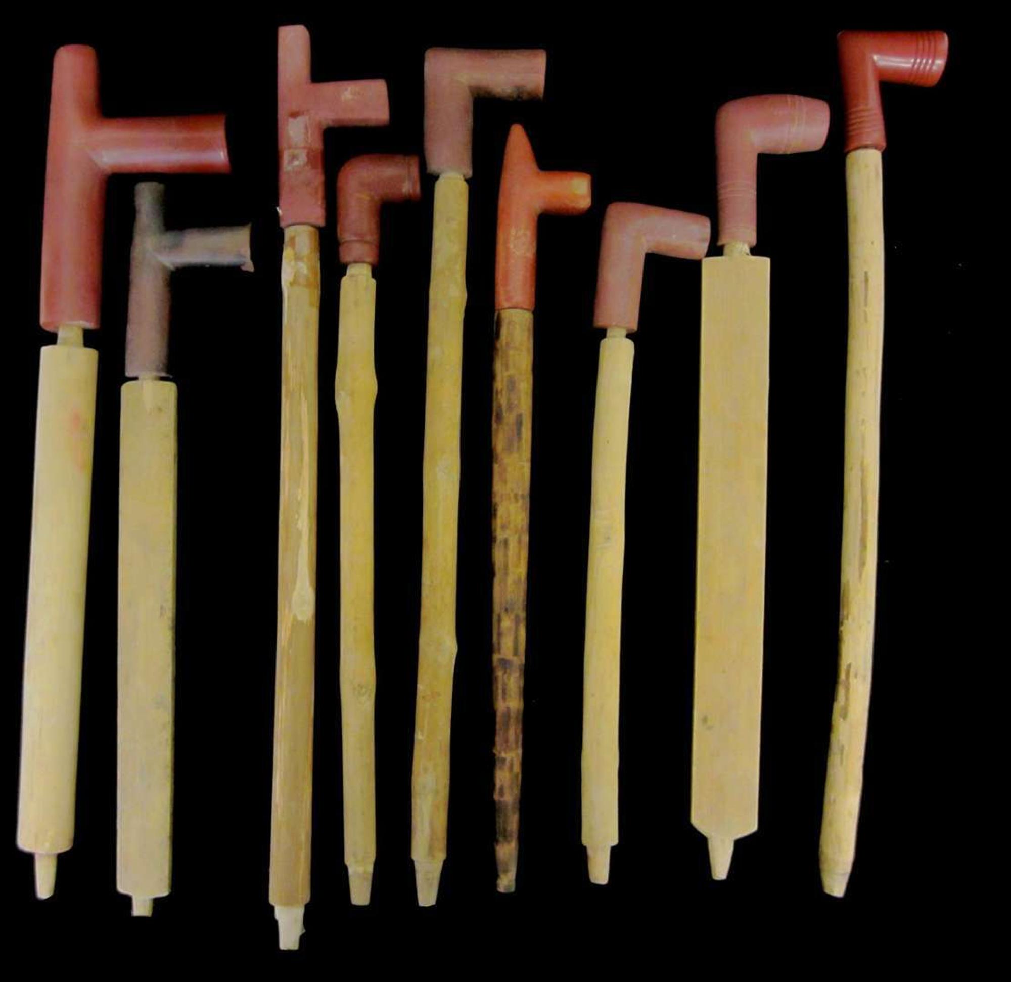 Nine Sioux clay and Catlinite pipes first half 20th century