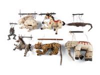 A Group of Seven Carved and Painted Wood Animalier Puppets