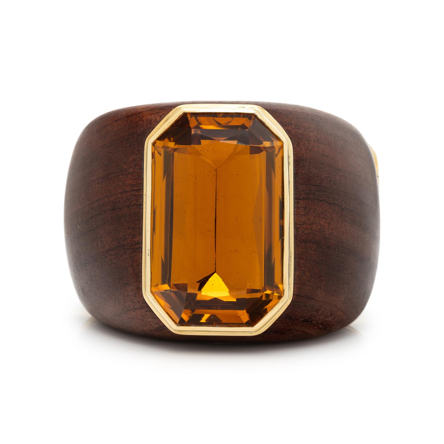 CITRINE AND WOOD HINGED CUFF BRACELET