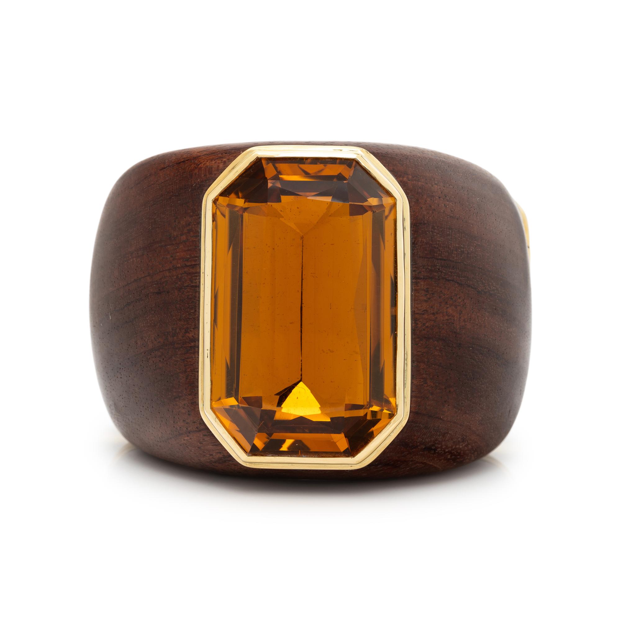 CITRINE AND WOOD HINGED CUFF BRACELET