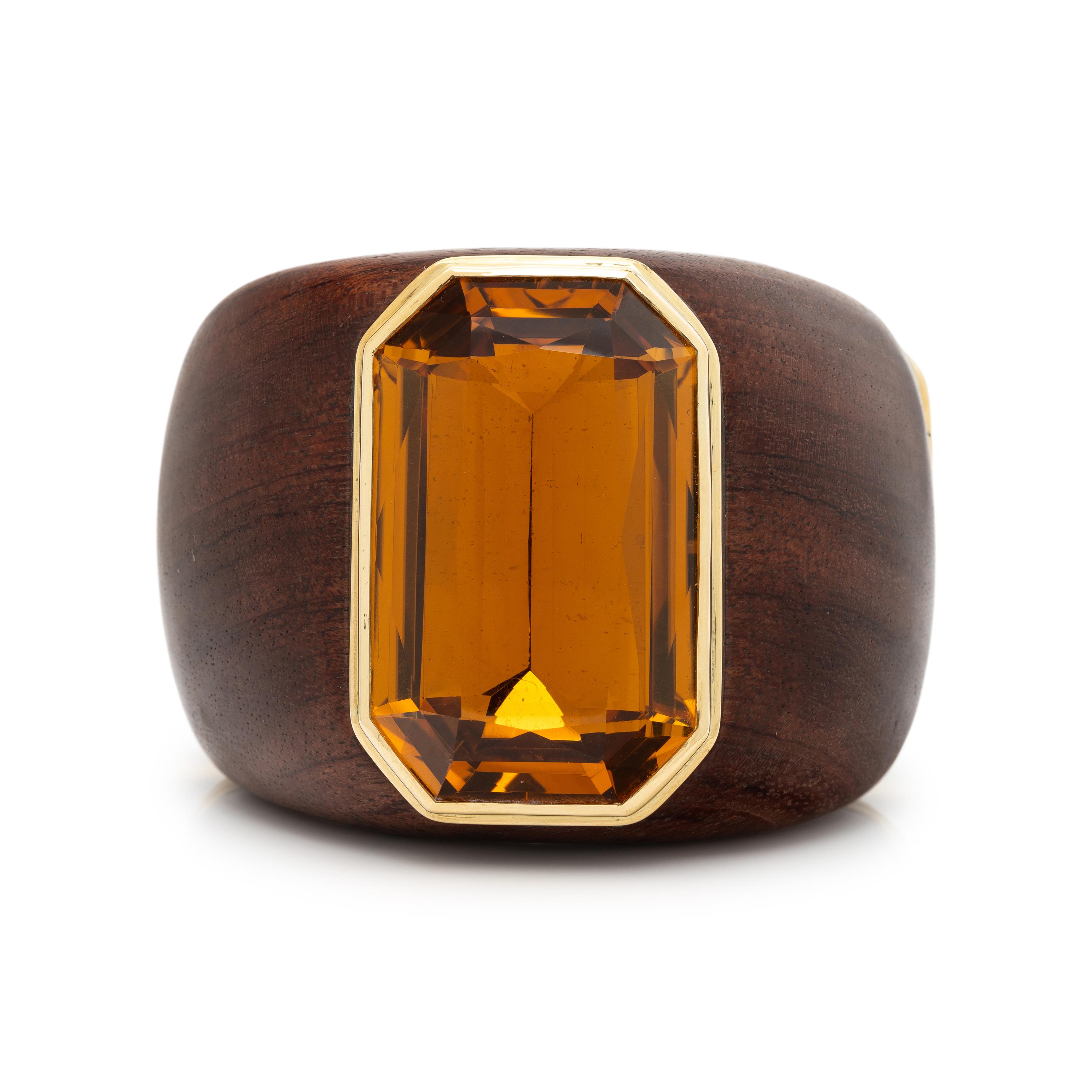 CITRINE AND WOOD HINGED CUFF BRACELET