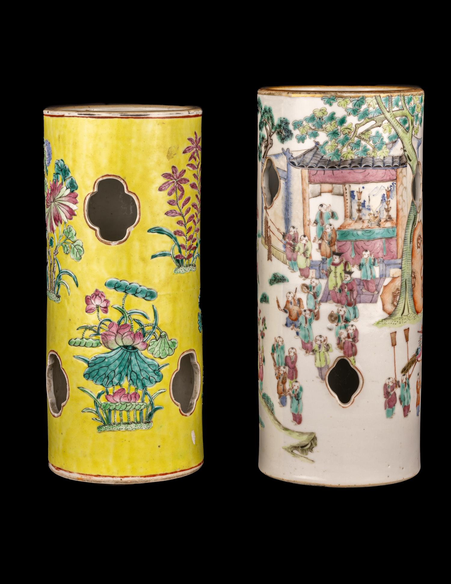 Two Chinese Famille Rose Porcelain Hat Stands
