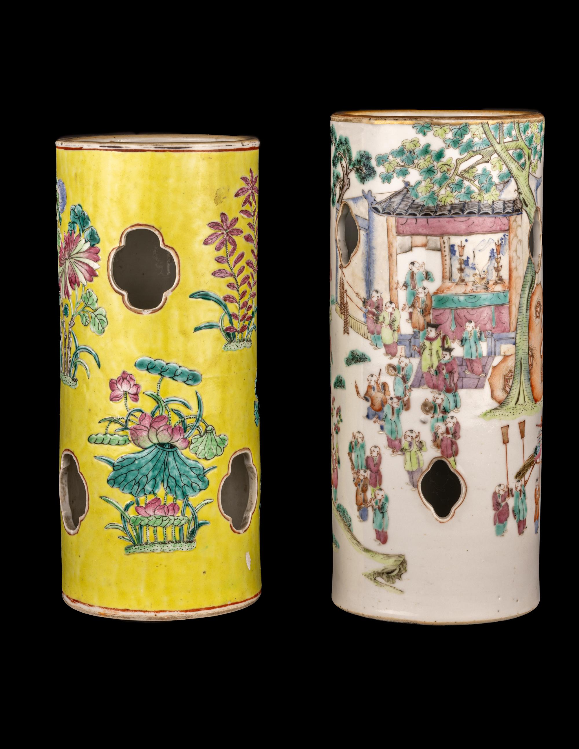 Two Chinese Famille Rose Porcelain Hat Stands