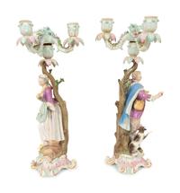 A Pair of Meissen Porcelain Figural Candelabra
