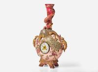 An Aesthetic Movement Zsolnay lustreware clock vase, Pecs, Hungary, with works by Japy Frères & Cie, Paris, retailed by J.E. Caldwell & Co., Philadelphia, PA, 1878-1879