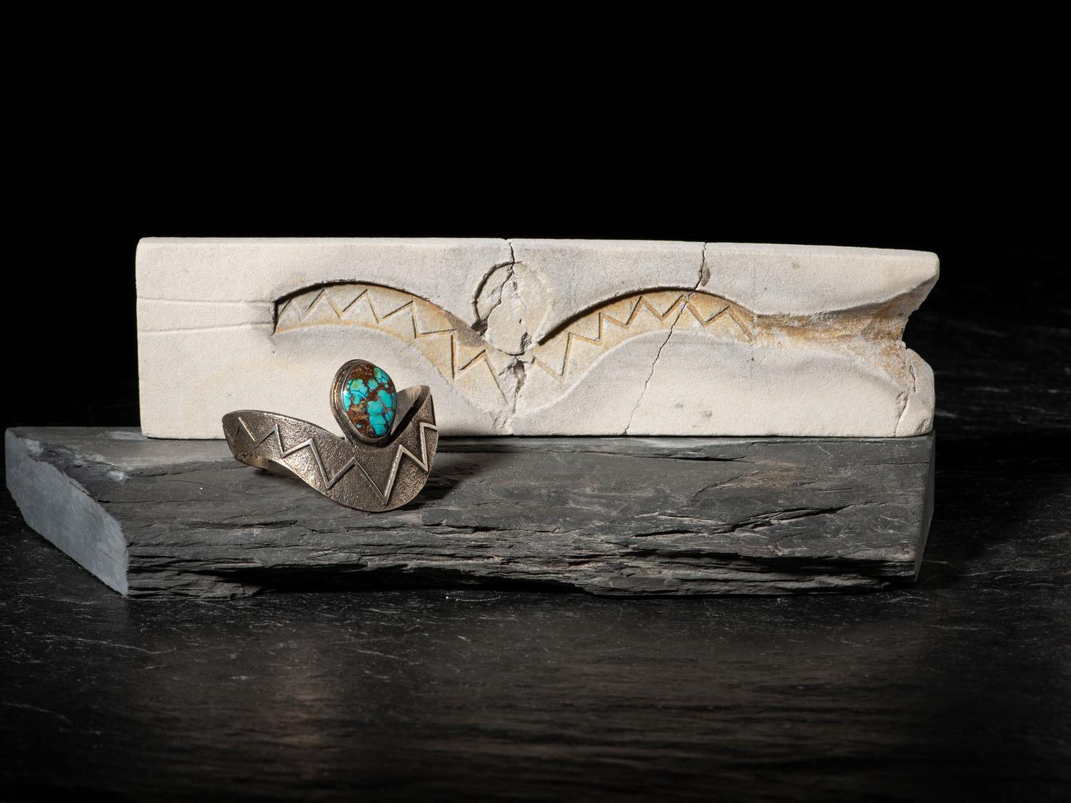 Tufa Cast Silver and Turquoise Cuff Bracelet, PLUS the Mold