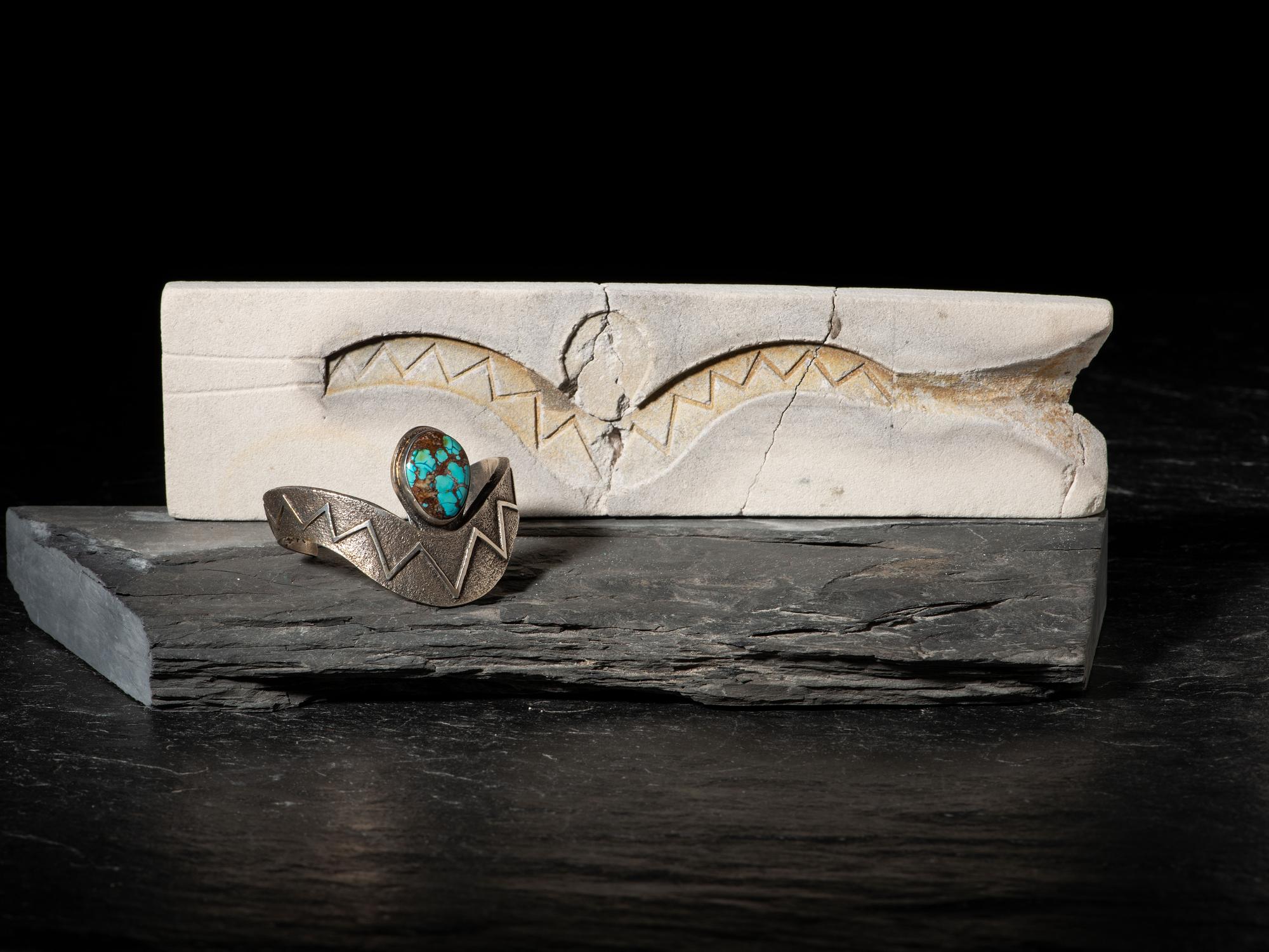 Tufa Cast Silver and Turquoise Cuff Bracelet, PLUS the Mold