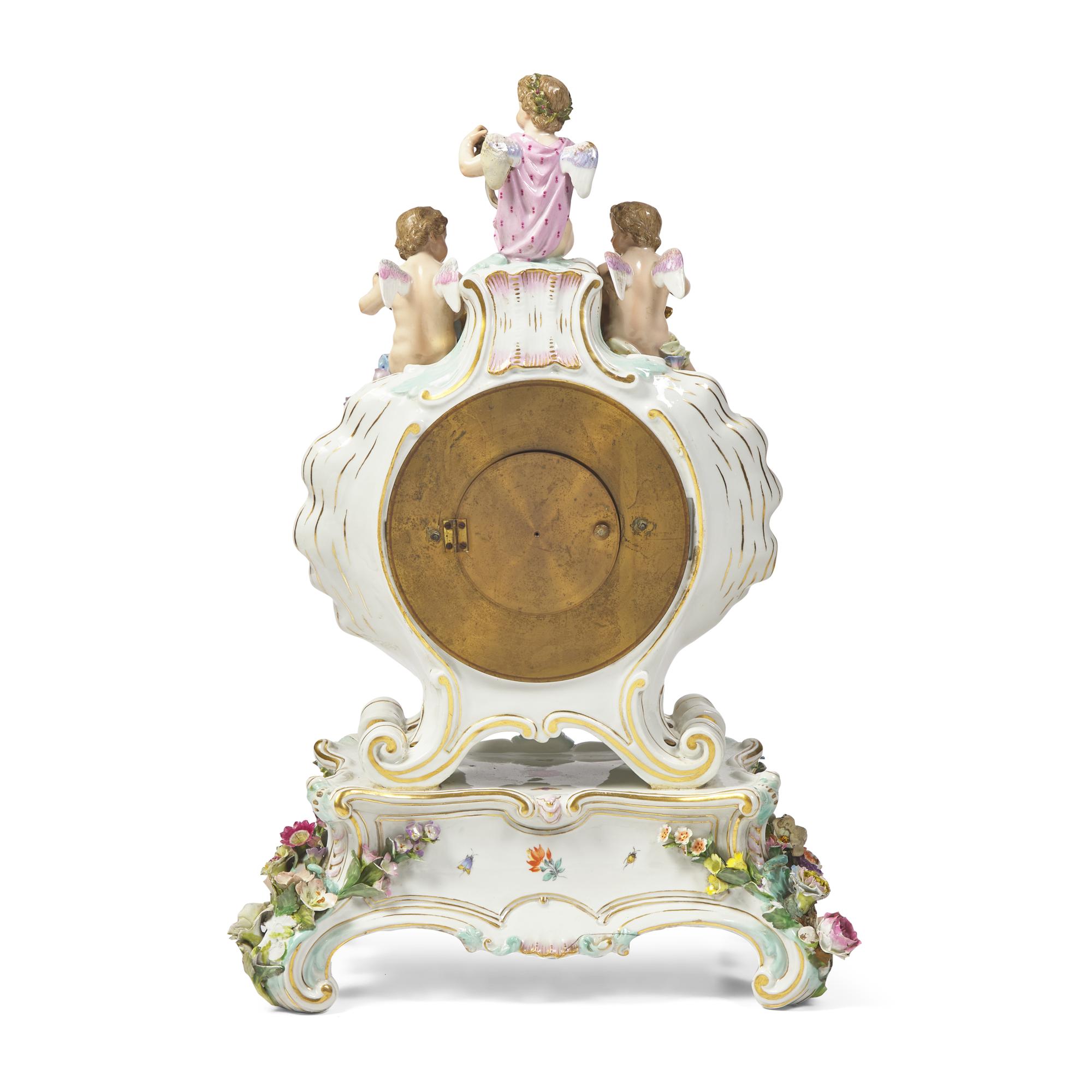 A Meissen Porcelain Mantel Clock Emblematic of Music
