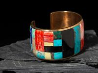 Brass and Mosaic Inlay Cuff Bracelet
