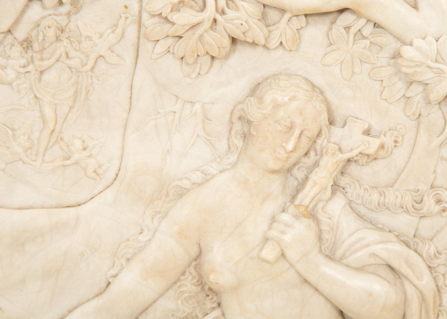 A Continental Carved Bas Relief Marble Devotional Plaque