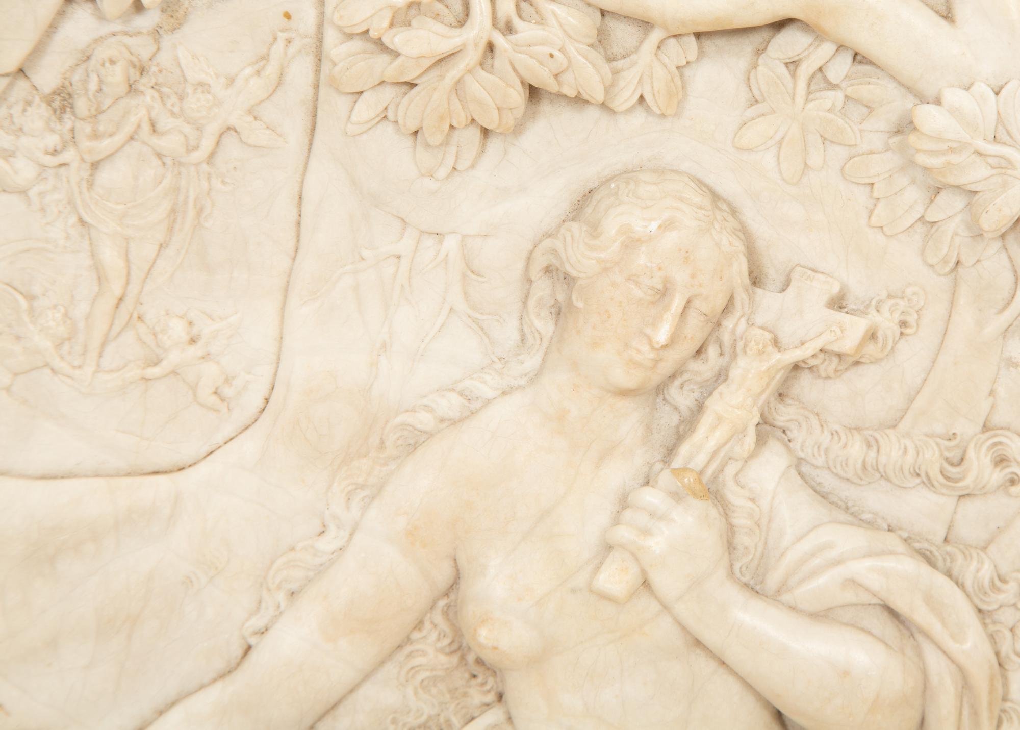 A Continental Carved Bas Relief Marble Devotional Plaque