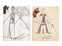 Bonnie Cashin Cape, Coat with Belt, Dress with Belt, Hooded Sweater, Two Sketches, 1960-70s