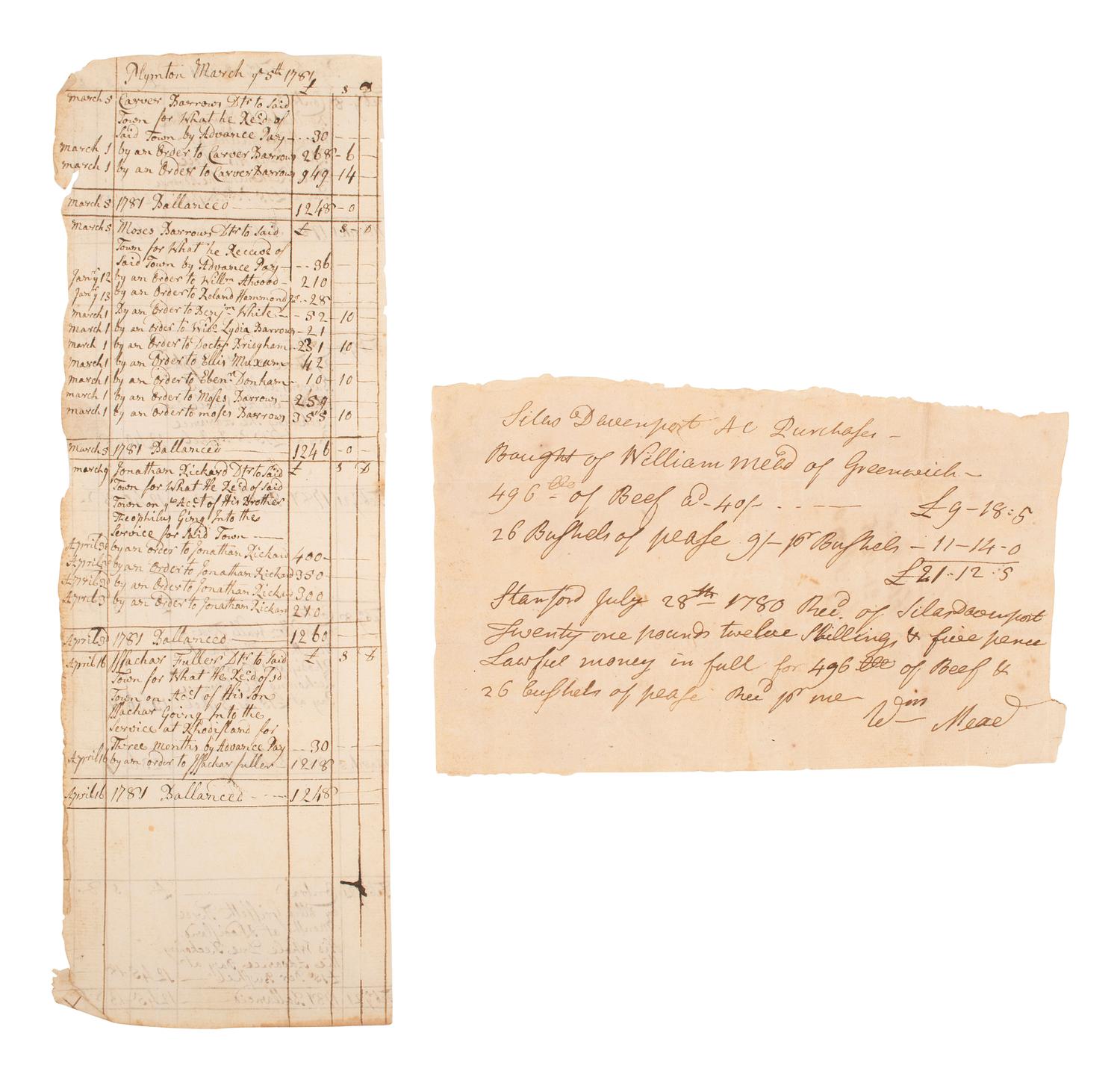 [REVOLUTIONARY WAR]. Two Revolutionary War-date documents, comprising:
