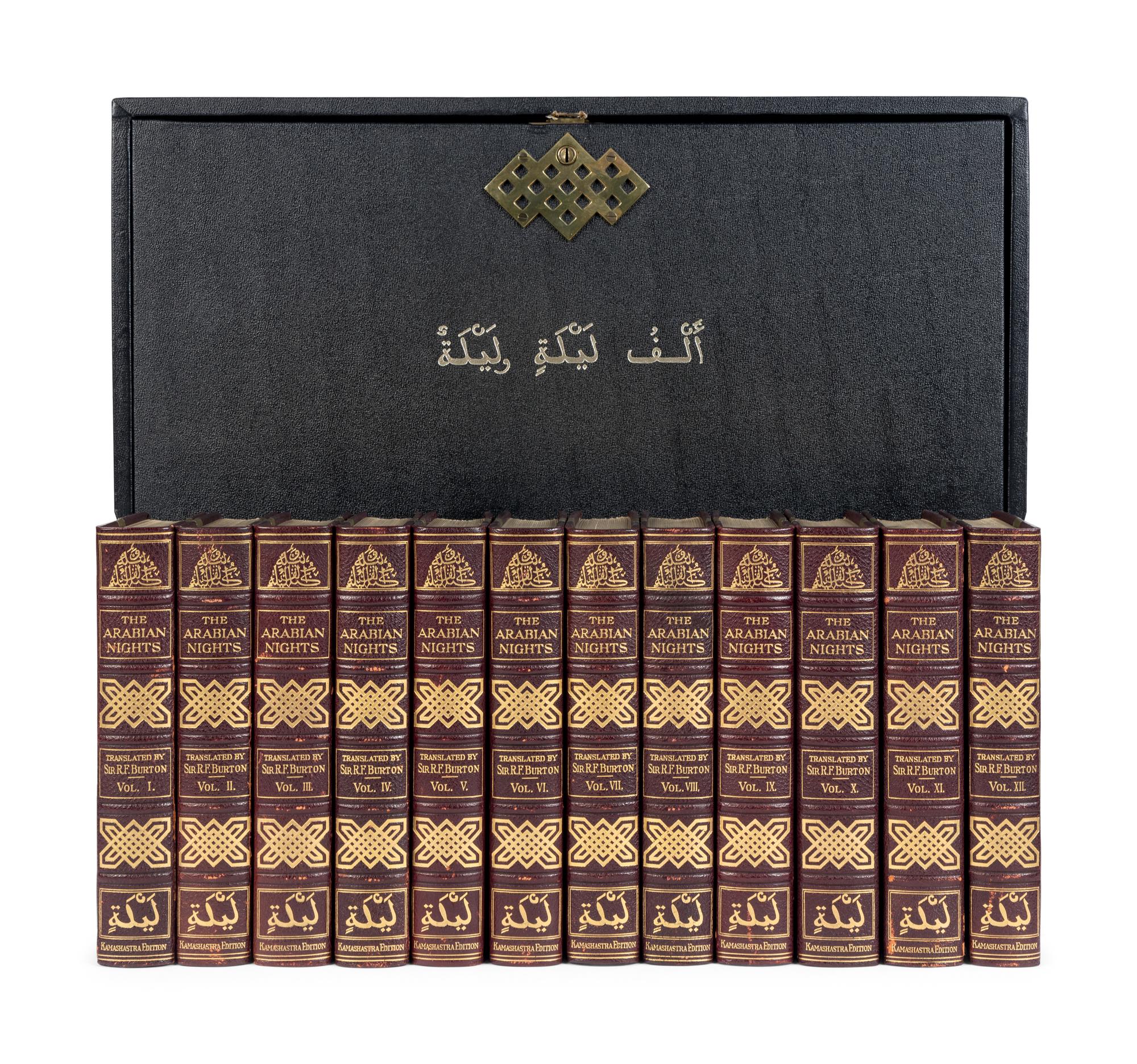 BURTON, Richard Francis, Sir (1821-1890), translator. The Book of the Thousand Nights and a Night… Reprinted from the Original Edition . 8 volumes. -- Supplemental Nights . 4 volumes. Leonard C. Smithers, editor. Albert Letchford, illustrator. London: H.S. Nichols Ltd., 1897.