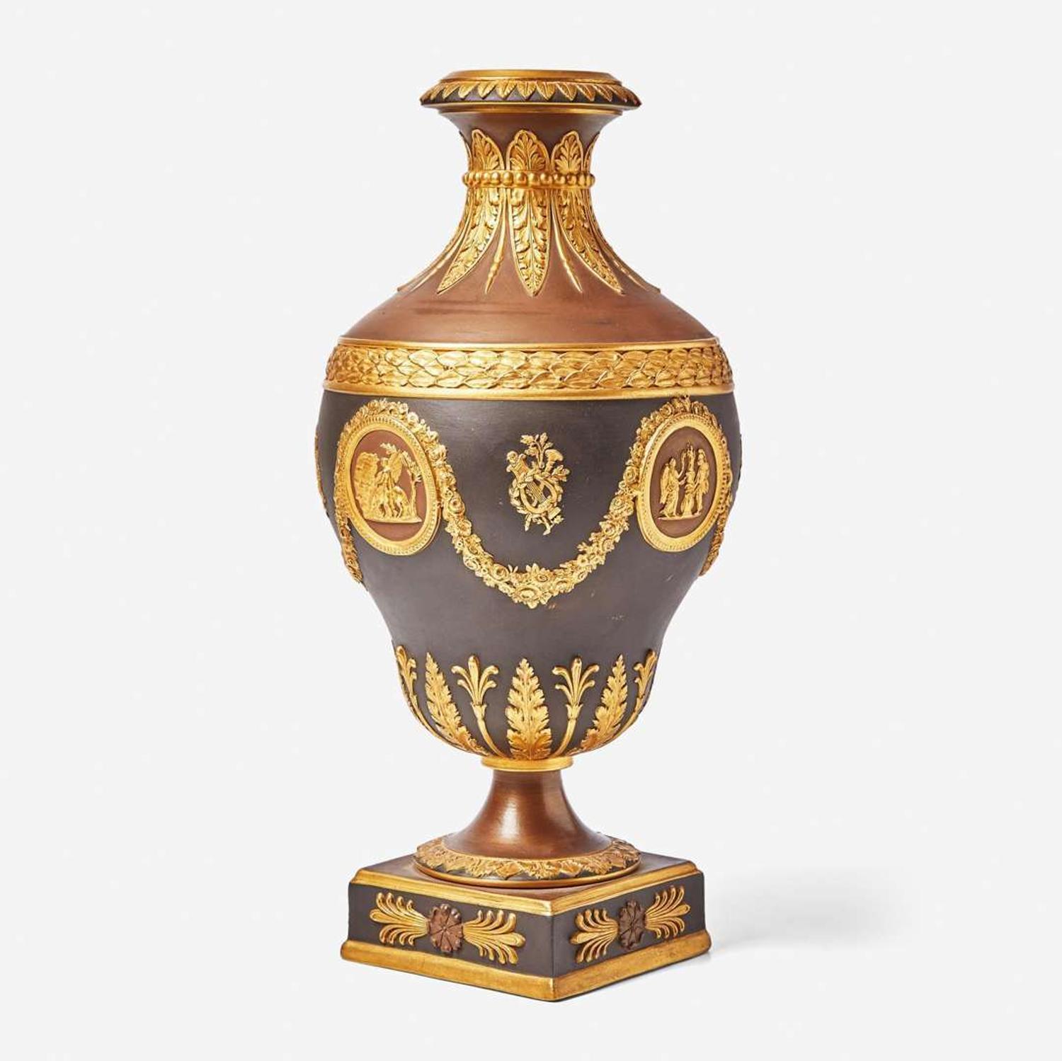 A Wedgwood Gilded and Bronzed Black Basalt Vase UK, early 20th century