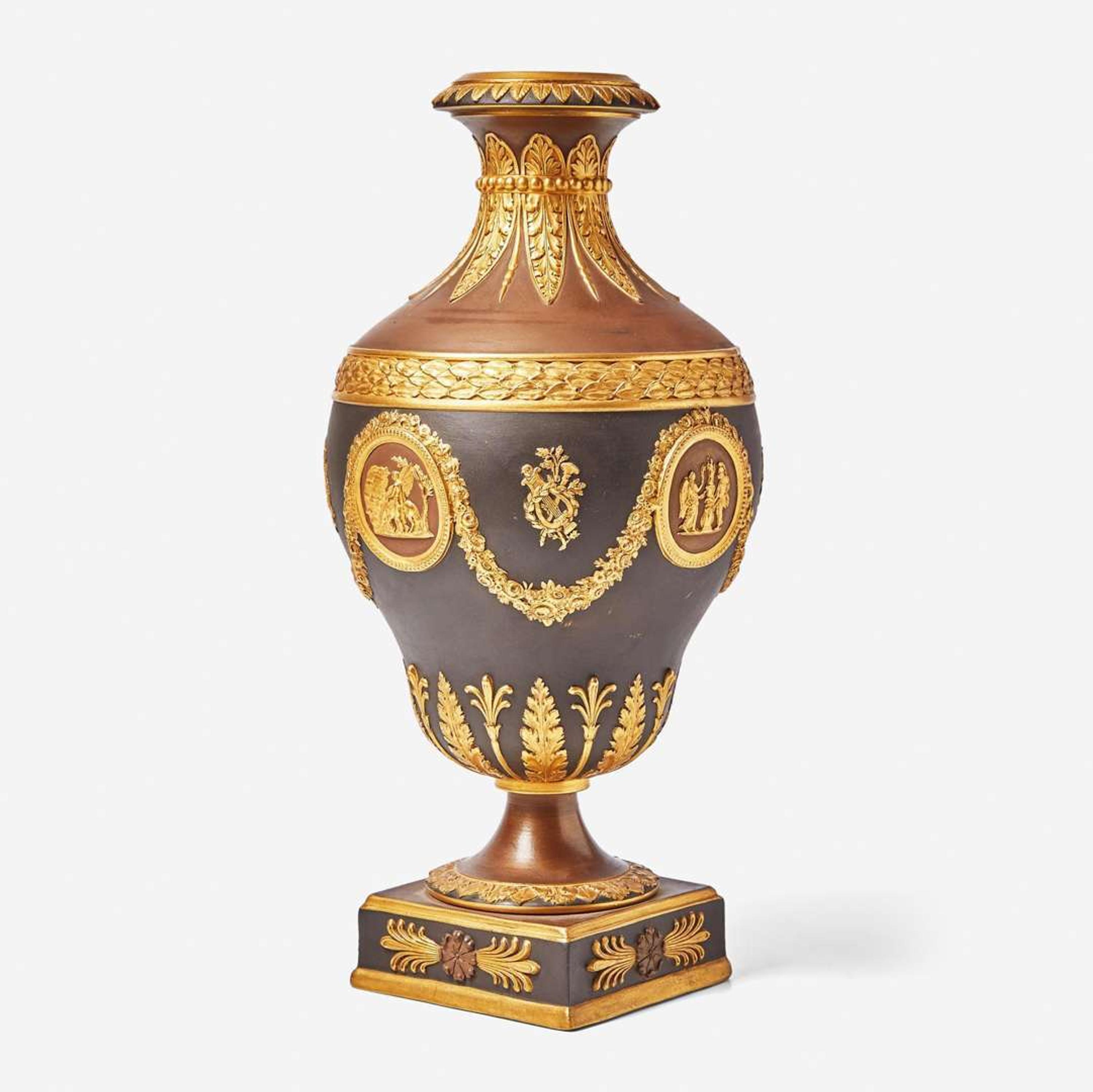 A Wedgwood Gilded and Bronzed Black Basalt Vase UK, early 20th century