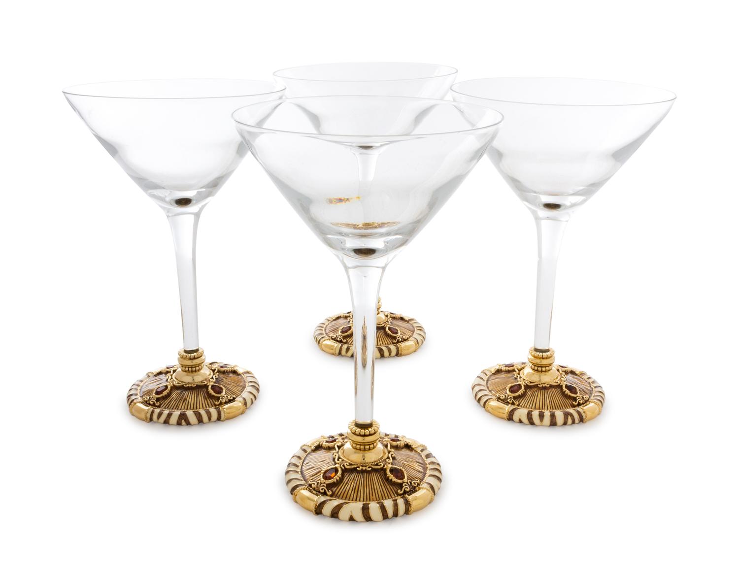 A Set of Four St. John Enamel and Gilt Metal Cocktail Glasses