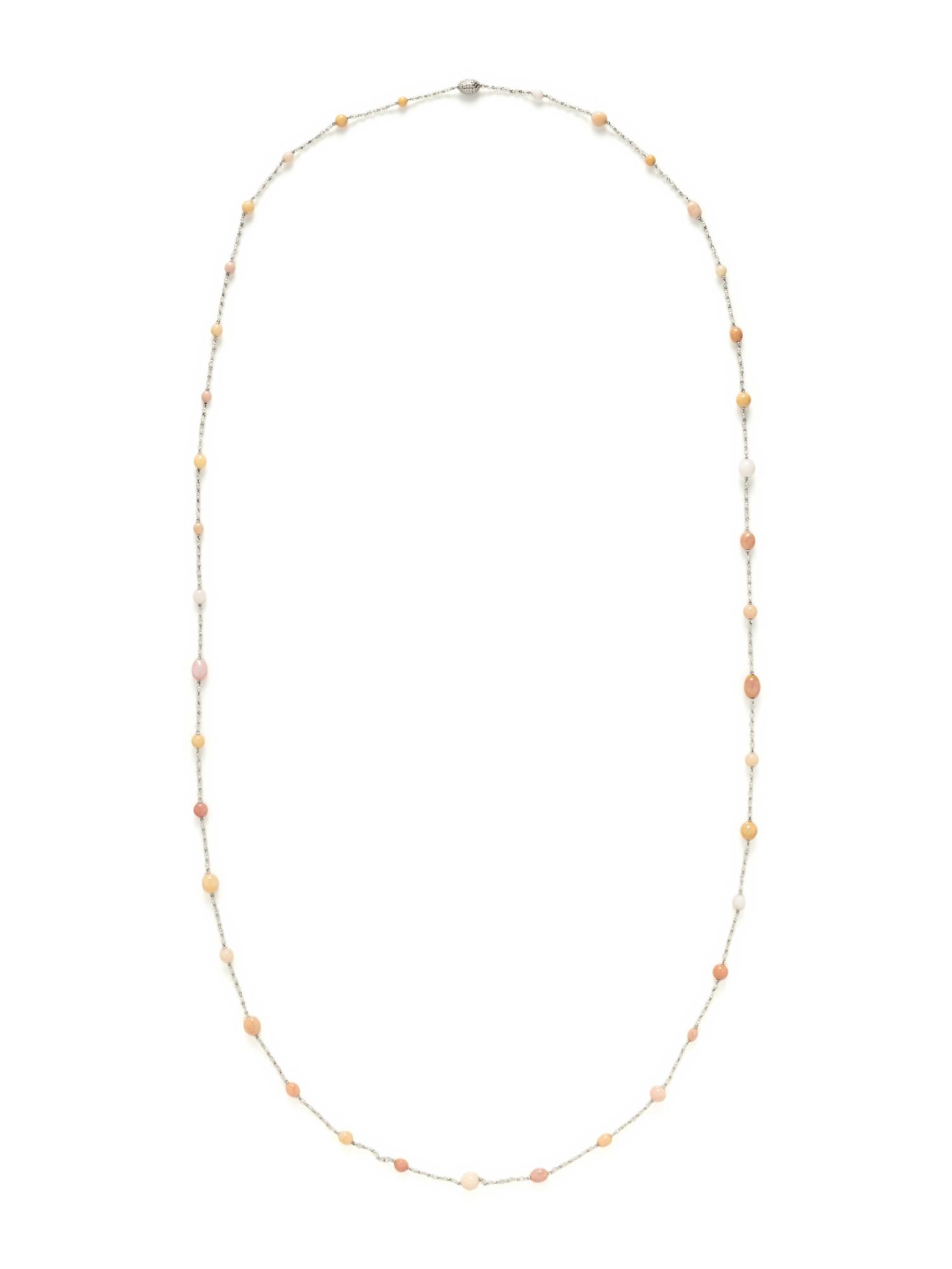 CONCH PEARL AND DIAMOND LONG CHAIN NECKLACE