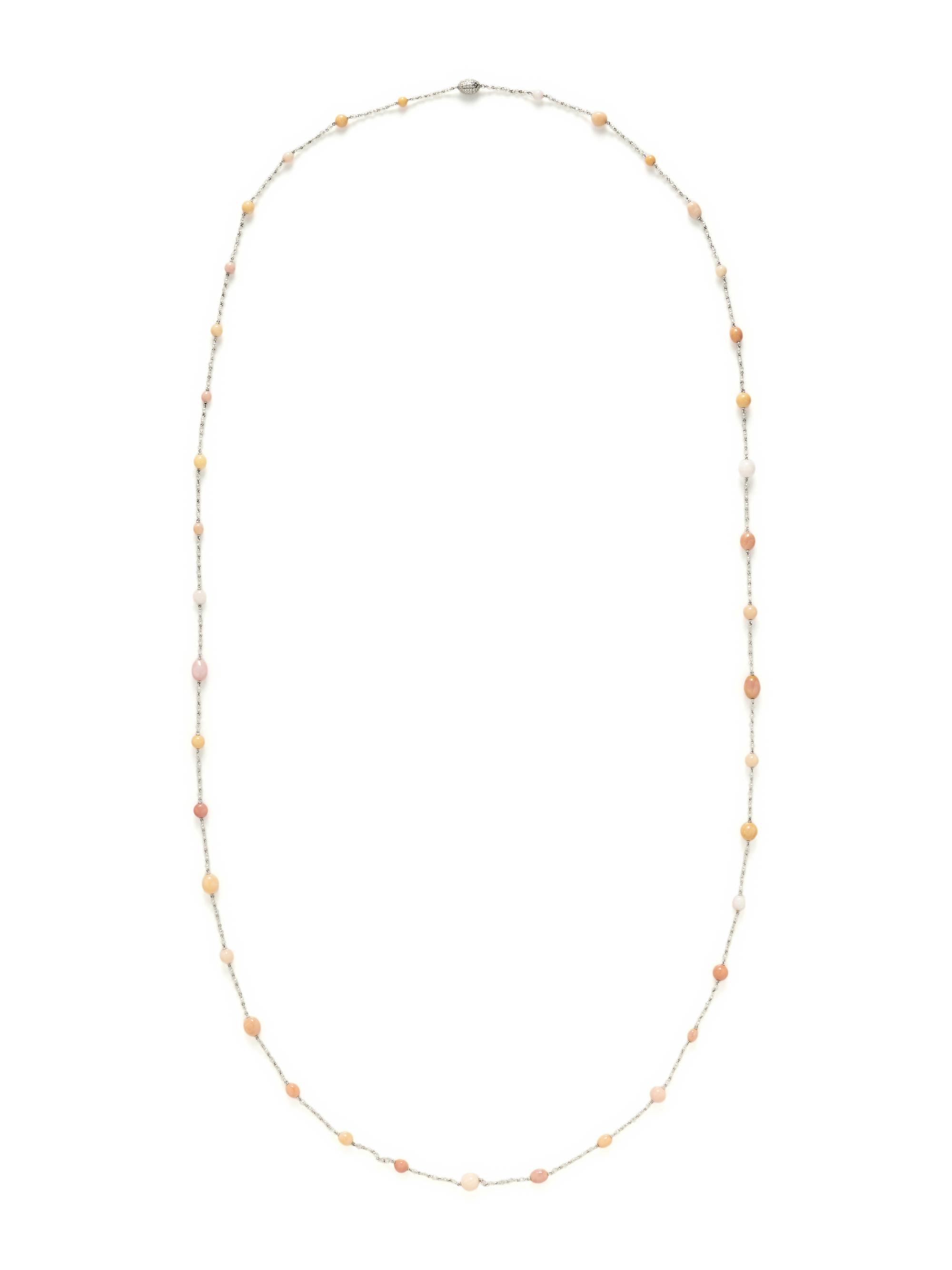 CONCH PEARL AND DIAMOND LONG CHAIN NECKLACE