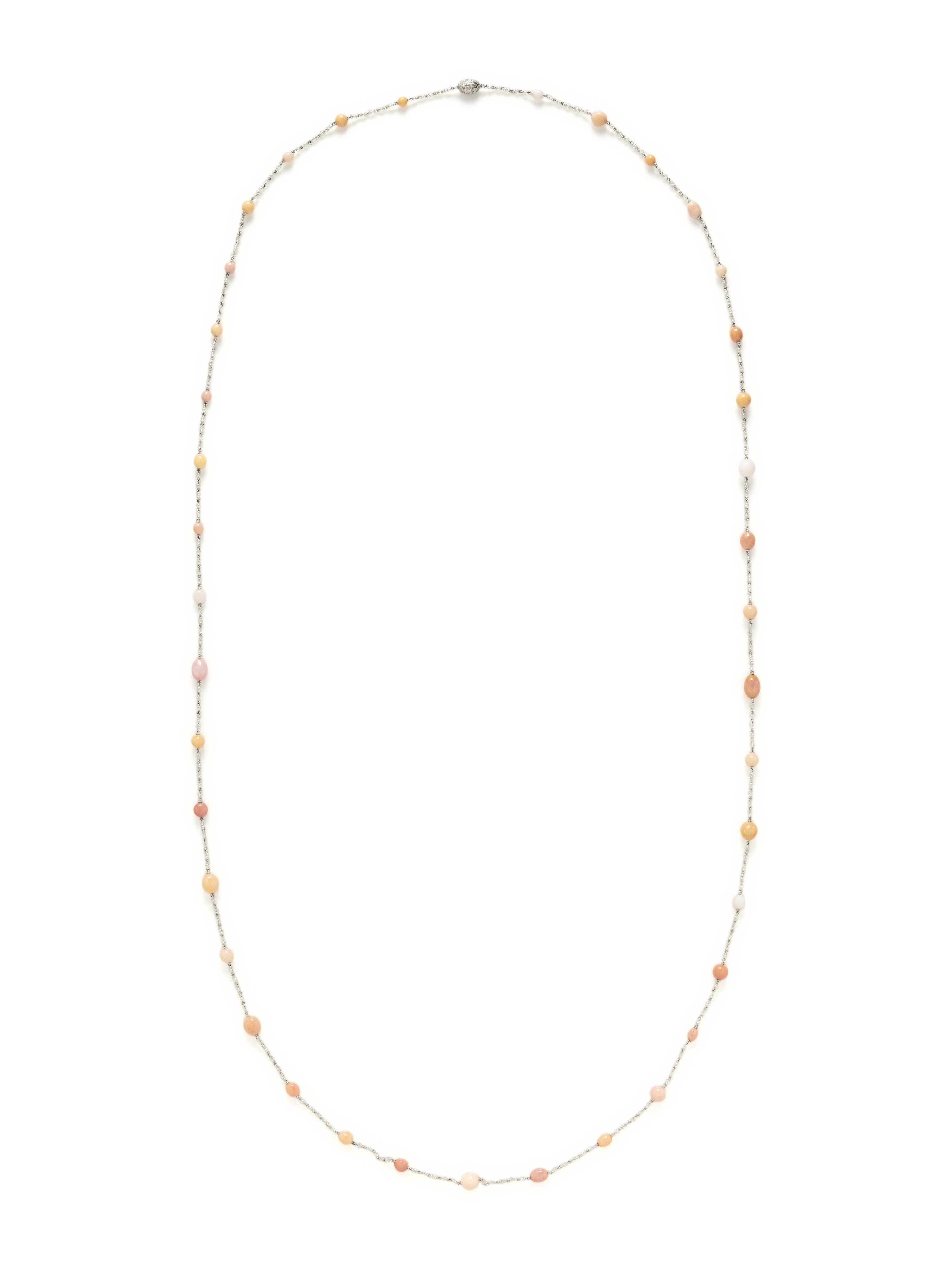 CONCH PEARL AND DIAMOND LONG CHAIN NECKLACE