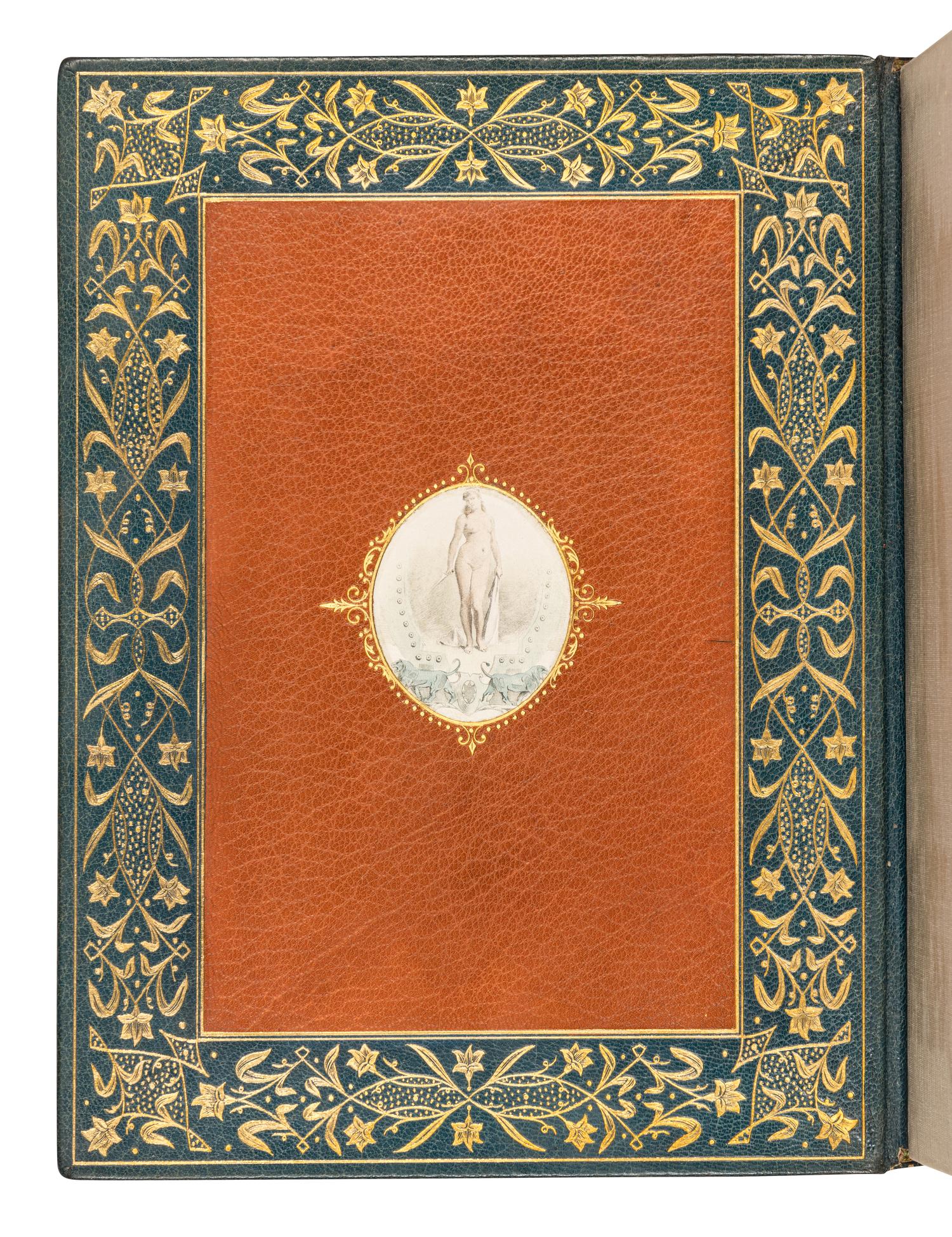 [BINDINGS]. -- [SOCIÉTÉ DES BEAUX ARTS]. BOURGET, Paul (1852-1935). Pastels . -- DE MUSSET, Paul de (1804-1880). The Last Abbé. -- FLAUBERT, Gustave (1821-1880). A Simple Heart . -- Hérodias . -- GAUTIER, Théophile (1811-1872). King Candaules . -- Jean and Jeannette . -- A Night of Cleopatra . -- LONGUS. Daphnis and Chloe . -- SHAKESPEARE, William (1564-1616). Romeo and Juliet . J. Wagrez and Louis Titz, illustrators. -- Antony and Cleopatra . Paris: Société des Beaux Arts, n.d.