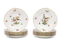 A Set of Twelve Herend Rothschild Bird Porcelain Salad Plates