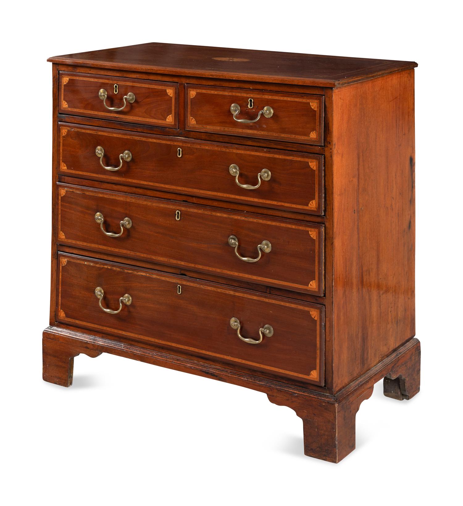 An English Mahogany and Marquetry Chest of Drawers