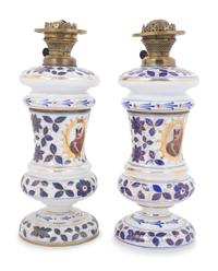 A Pair of Persian Market Opaline Glass Oil Lamps