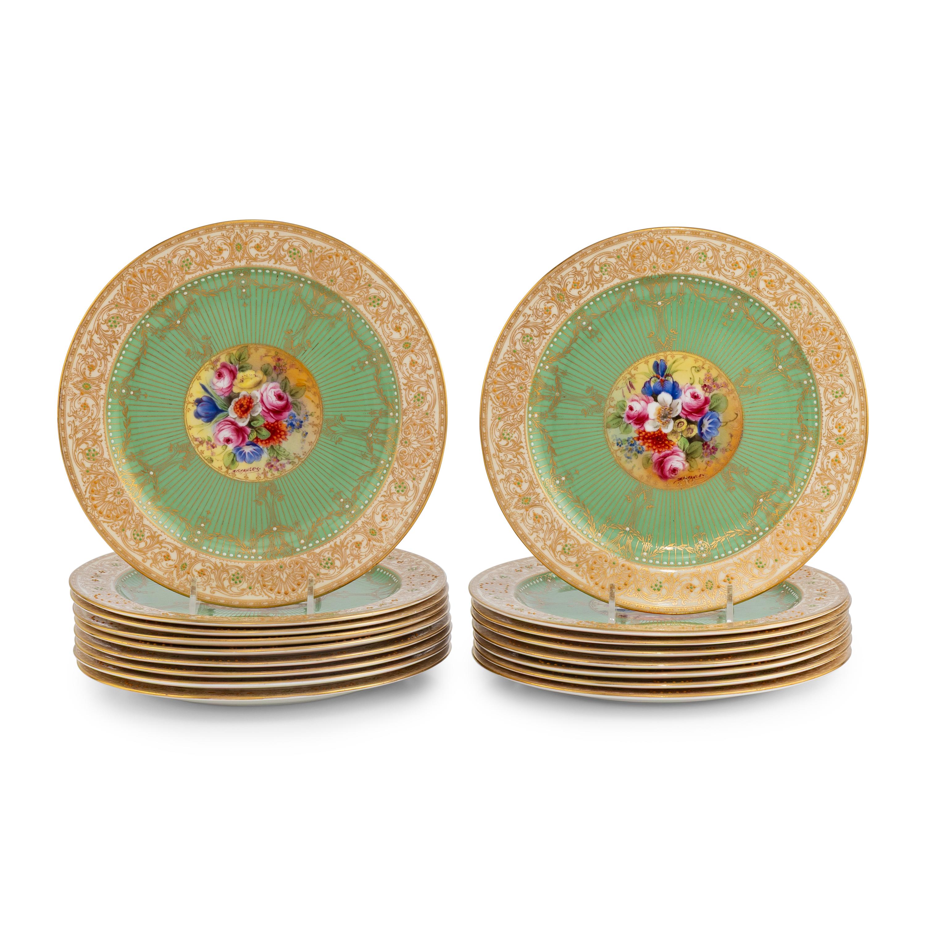 A Set of Seventeen Royal Worcester Painted Porcelain Dessert Plates