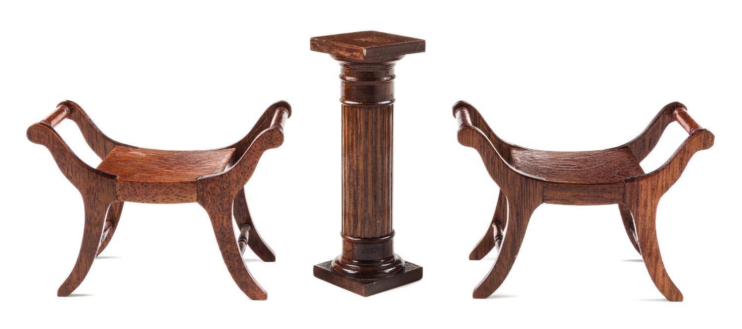 Three Mahogany Furniture Articles Height of columnar pedestal 3 inches. — Robert L. Carlisle