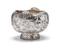 A Rare and Monumental Sterling Silver Japonesque Punch Bowl