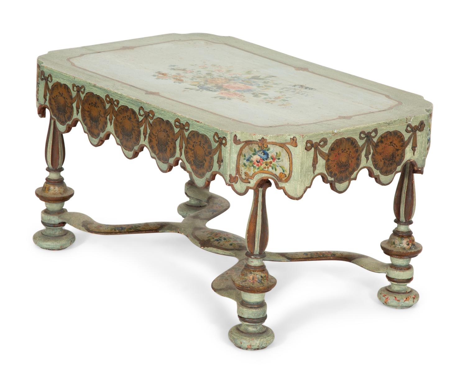An Italian Painted and Parcel Gilt Low Table