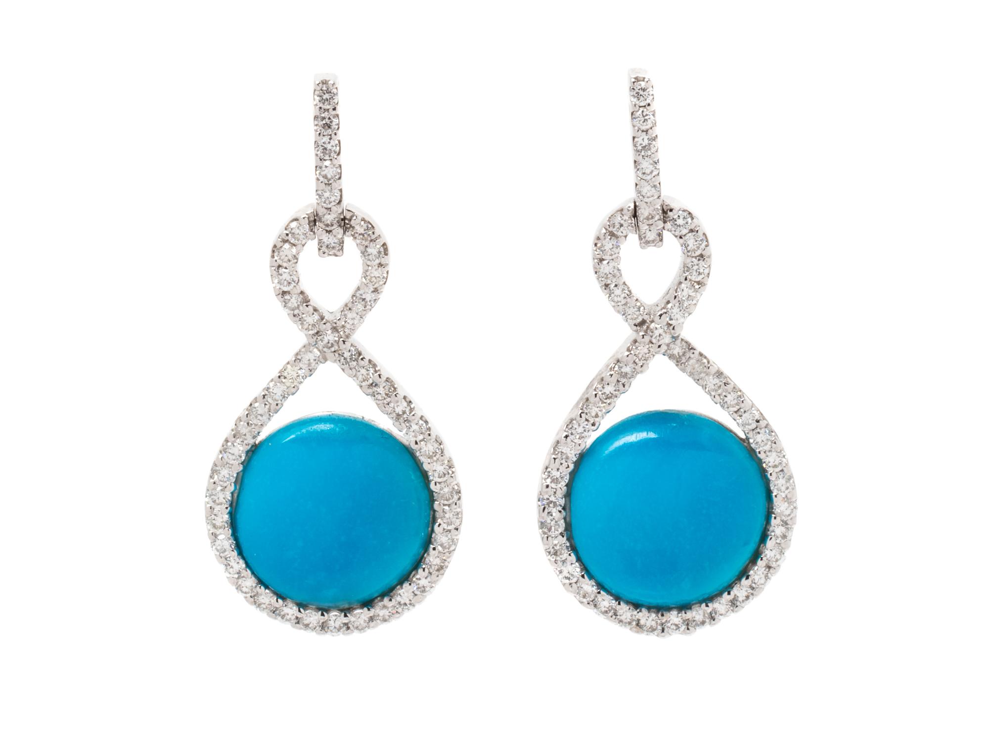 A Pair of 18 Karat White Gold, Turquoise and Diamond Earrings,