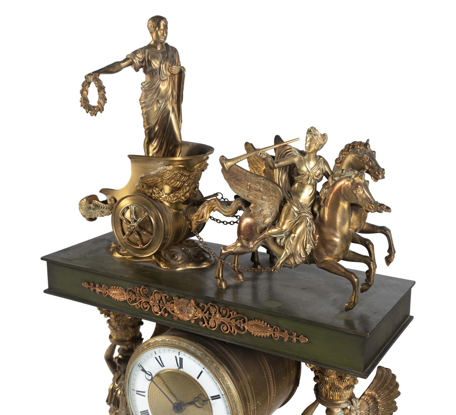 A Large Empire Style Gilt Bronze Mantel Clock